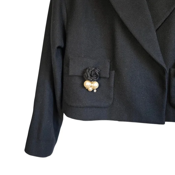 Pink Tartan Cropped Wool Jacket Black Embellished Blazer XS - Picture 3 of 13